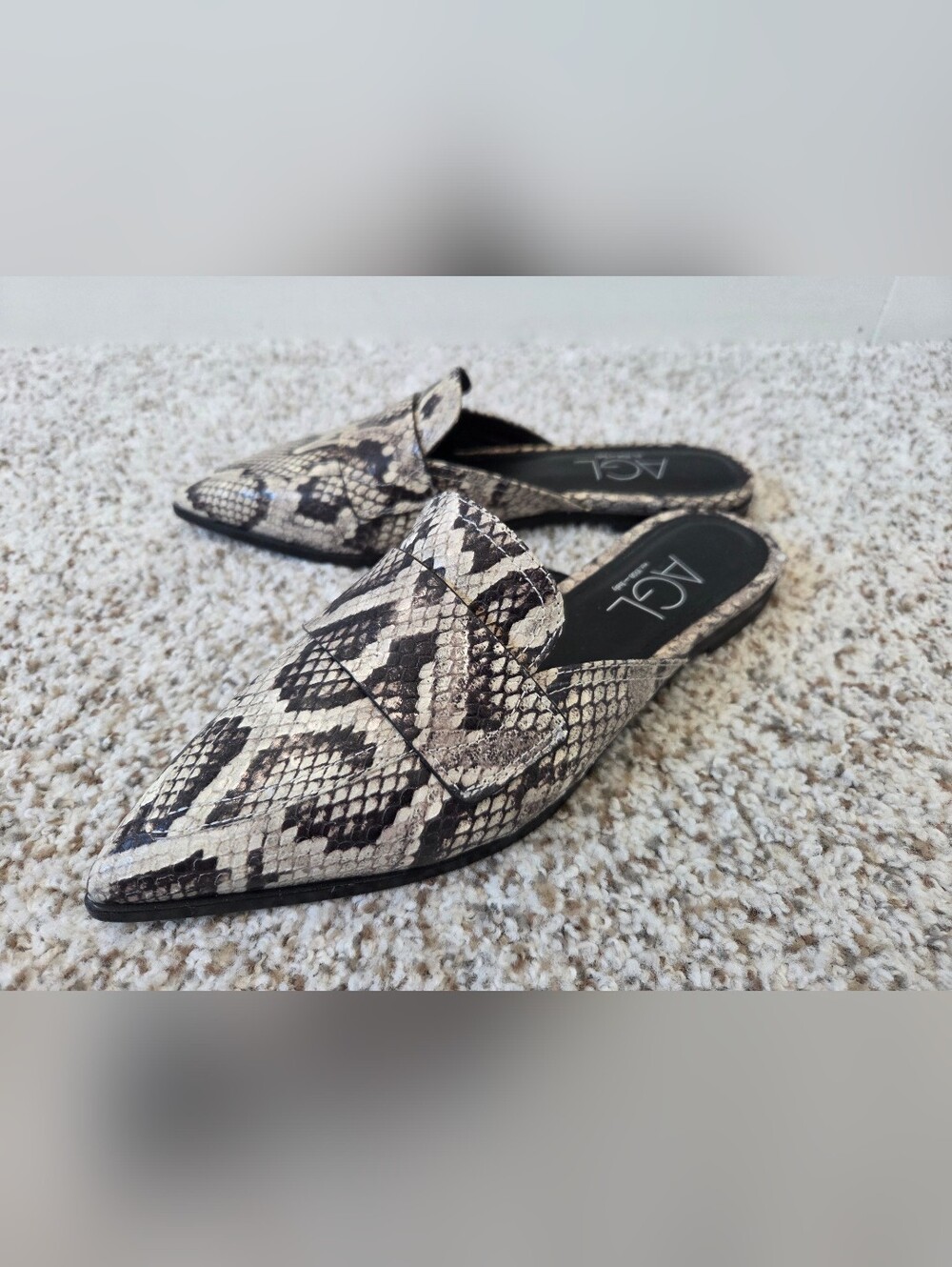 AGL Italian Leather Beige Black & Cream Snake-Print Pointed Slip-On Mule 6: 36 - Picture 3 of 7